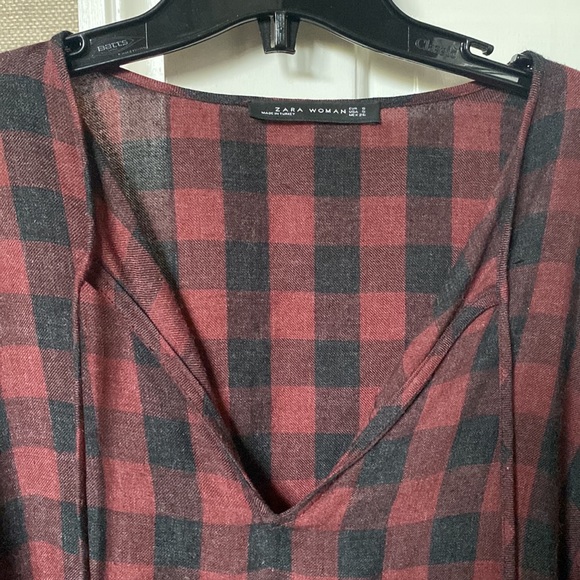 Plaid oversize blouse with fringe trim - Picture 7 of 8